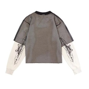 เสื้อยืดแขนยาวผู้ชายสีดำ ผ้าตาข่าย พิมพ์หมายเลข 95 ทรงโอเวอร์ไซส์ สไตล์สตรีทแวร์ คอกลม ระบายอากาศได้ดี ผ้าถัก - Product Image 5