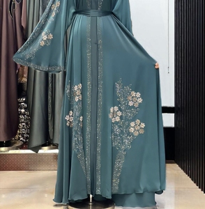 Hot Sale Modest Dubai Beaded Sequined Long Sleeve <b>Abaya</b> Muslim Traditional Handmade Wedding Women Polyester Breathable V Neck - Product Image 3