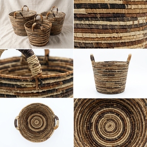 Ensemble de paniers de rangement en jonc de mer naturel, à rayures, ovales et coniques, avec poignée en arche, pour plantes et décoration de table, artisanat d'art pur pour la décoration intérieure - Product Image 3