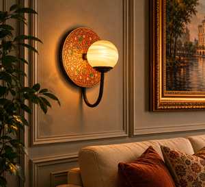 Modern Plant Pattern Alabaster Globe Wall Lamp Decorative <b>Sconce</b> LED Bedroom Living Room <b>Lighting</b> - Product Image 1