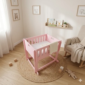 Lit bébé en contreplaqué de pin américain durable et décontracté avec bords lisses, garantie 1 an pour les enfants de 0 à 3 ans - Product Image 3