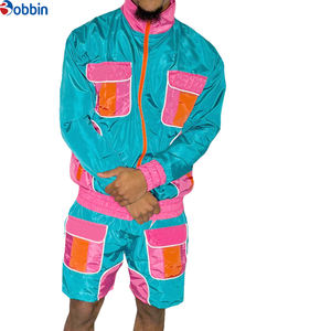 Conjunto Corto de Verano para Hombre, Cómodo y Personalizado, Estilo Vintage, Malla de Satén, Cierre de Cremallera, Bordado, Cortavientos Deportivo de Nailon Impermeable - Product Image 1