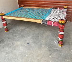 Handwoven Rectangular Charpai <b>Bench</b> With Colorful Patterned Design Durable Wooden Outdoor Furniture Modern Style - Product Image 4