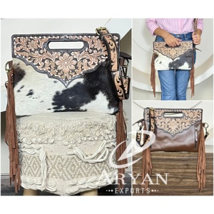 Bolso de Lujo de Cuero de Vaca con Flecos y Diseño Floral Occidental, Novedad 2026, para Dama - Product Image 1