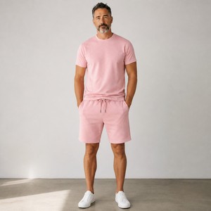 2026 Wholesale Summer Men's Casual Shorts <b>Set</b> Plain Color Solid 100% Cotton Jersey Quick Dry Knitted Customized Logo <b>Twin</b> <b>Set</b> - Product Image 4