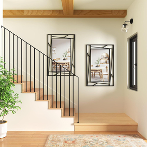 Modern Geometric <b>Wall</b> <b>Mirror</b> Decorative Black Metal Frame <b>Mirror</b> <b>for</b> Living Room & Large Abstract Art <b>Rectangle</b> <b>Wall</b> Decor - Product Image 5