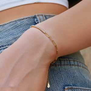 Bracelets demi-chaîne tennis demi-clip en or massif 14 carats, sertis de diamants de laboratoire ronds, style minimaliste, pour usage quotidien, luxe, 6,5 pouces - Product Image 4