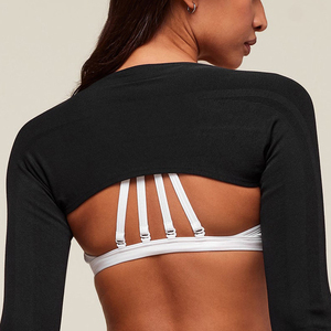 Haut court tricoté extensible pour femme, coupe ajustée, manches longues, ouvert sur le devant, en polyester et élasthanne, idéal pour superposer – Vente en gros - Product Image 5