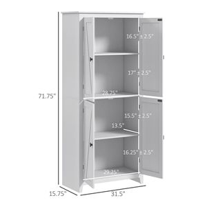72-Inch White Freestanding 4-Door <b>Kitchen</b> <b>Pantry</b> Cabinet Adjustable Shelves Organizer - Product Image 3