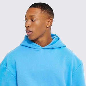 Custom Wholesale Men's Oversized <b>Hoodie</b> <b>Plain</b> Light Blue Streetwear Heavyweight Cotton Fleece Drop Shoulder Blank Sweatshirt - Product Image 4