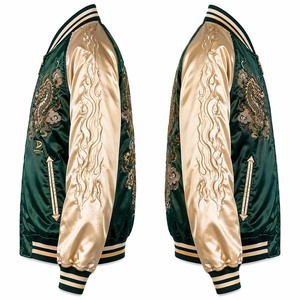 Chaqueta Sukajan Japonesa Personalizada, Chaqueta Bomber con Bordado de Dragón en Satén Esmeralda - Product Image 4