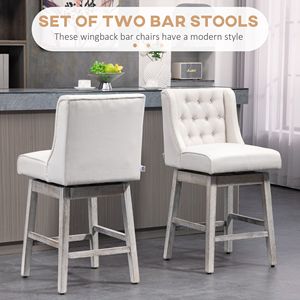 Set di 2 Sgabelli da Bar Girevoli Contemporanei da 27 Pollici, Altezza Bancone, Rivestimento in Lino Beige con Design Trapuntato a Bottoni e Base Cromata - Product Image 4