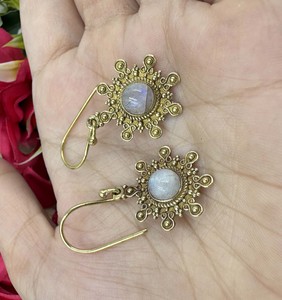 Classic <b>Hook</b> Style Brass Dangle <b>Earrings</b> Gold Plated Moonstone Gemstone Dangle Fashion <b>Earring</b> - Product Image 2