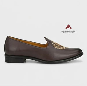 Asken Atelier <b>Men</b> Traditional Indian Style Embroidered Lightweight Slip-On Closed Toe Genuine Leather Dress <b>Shoes</b> for Wedding - Product Image 2