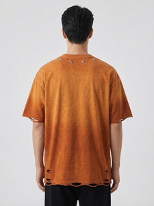 T-shirts pour hommes à épaules tombantes, coupe oversize, délavés à l'acide et effet usé, 100% coton, coupe ample - Product Image 2
