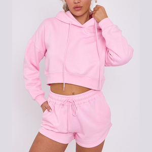 Conjunto Deportivo de Dos Piezas para Mujer, Sudadera con Capucha Rosa, Pantalones Cortos de Felpa, Corte Holgado, Informal, para Primavera/Verano - Product Image 6