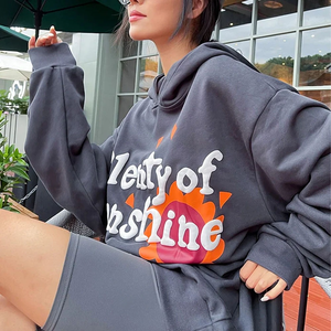 Sweat à capuche standard pour femme, épais, coupe oversize, décontracté, avec imprimé squelette soleil en relief, à épaules tombantes, pour l'été - Product Image 4