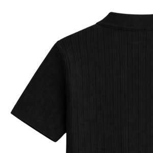 Polo de punto calado negro para hombre, manga corta, 100% algodón, corte ajustado, informal, transpirable, top de moda de verano para venta al por mayor OEM - Product Image 6