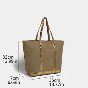 women's new retro shoulder crossbody bag casual <b>handbag</b> canvas shoulder bag <b>sequin</b> large capacity tote bag - Product Image 1