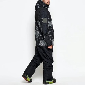 Unisex One-Piece Ski Jumpsuit <b>Waterproof</b> -Tex Breathable Softshell <b>Jacket</b> Pant Set Black <b>Camo</b> Pattern Hooded Zipper Fleece - Product Image 2