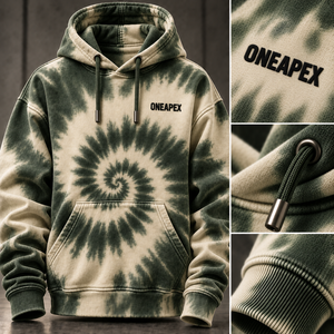 Sweat-shirt à capuche personnalisé vert crème tie-dye pour homme, streetwear, avec logo - Product Image 6