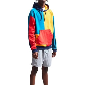 Sudadera con Capucha para Hombre, Diseño Color Block, Corte Holgado, Estilo Casual, Parches Decorativos, Felpa Francesa de Algodón, Estilo Otoñal - Product Image 1