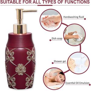 Elegante Set di Accessori da Bagno in 4 Pezzi Rosa Borgogna, Dispenser Classico per Lozione, Bicchiere, Portaspazzolino, Portasapone, Design Moderno - Product Image 6