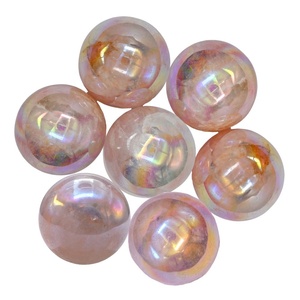 Belle sphère de tour de Quartz Rose Angel Aura de l'Inde en gros Belle sphère de Quartz Rose Aura enduite 40-50mm - Product Image 1