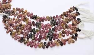 Perles de tourmaline naturelle multicolores, forme poire lisse, 6x9 mm, perles de pierres précieuses en tourmaline, perles de tourmaline en forme de poire pour bijoux - Product Image 4