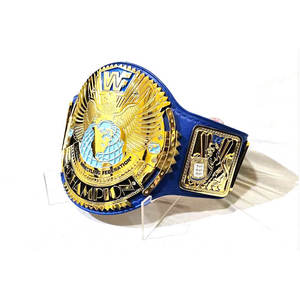 Ceinture de championnat WWF plaquée or et en cuir bleu pour la lutte - Product Image 3