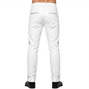 White Men's Slim Fit Casual <b>Trousers</b> With <b>Side</b> <b>Zip</b> Pockets High Waist Breathable Polyester Pants Summer Style - Product Image 4