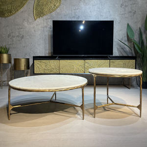 <b>Round</b> White Marble Sintered Stone <b>Table</b> Top with Stainless Steel Edge <b>Gold</b> Luxury Commercial Tabletop Wholesale - Product Image 4