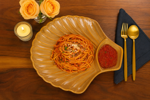 Modern Ribbed <b>Ceramic</b> Pasta <b>Plate</b> with Built-In Sauce Compartment – Elegant Serving Dish for Spaghetti, Pasta & Gourmet Meals - Product Image 3