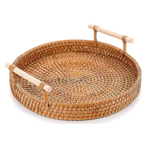 Lowest price rattan serving tray wooden <b>buffet</b> trays premium quality restaurant tableware sets - Product Image 6
