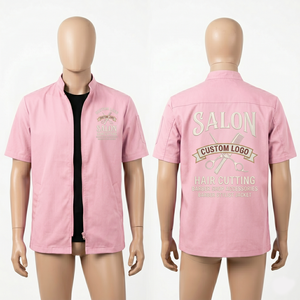 Chaqueta de Barbero para Hombre, 200 GSM, Tela de Polialgodón Premium, Color Rosa, Ropa Profesional de Salón, Paneles Laterales, Logotipo Personalizado Bordado - Product Image 2