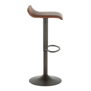 Juego de 2 taburetes de bar industriales Ale en metal antiguo y piel sintética marrón - Product Image 3