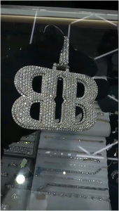 Pendentif de chaîne personnalisé en moissanite ronde sertie de diamants, style hip-hop, en argent 925, pendentif lettre B en diamant VVS, bijoux fins pour hommes - Product Image 2