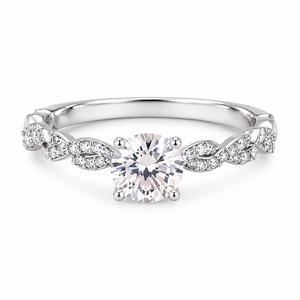 Anillo de Compromiso Clásico con Diamante de Corte Brillante Redondo, Plata 925, Moissanita, Diseño Trenzado, Regalo de San Valentín para Mujer - Product Image 1