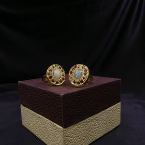 Gemvanity <b>Opal</b> Muti Color Topaz Channel Setting Classic Engagement <b>Ring</b> Vermeil Sterling <b>Silver</b> Gold-Plated Unisex Elegant - Product Image 6