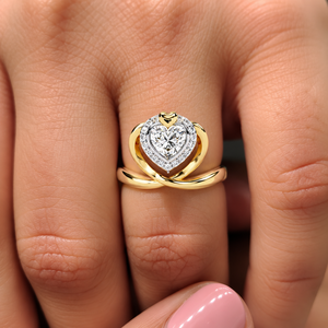 แหวนเพชรทรงหัวใจเพาะเลี้ยงในห้องปฏิบัติการ ทองคำแท้ 14K 18K ดีไซน์วงแหวนไขว้ประดับเพชรแบบ Halo สำหรับวันครบรอบ สี DEF ความสะอาดระดับ VVS สไตล์โรแมนติก รับผลิตตามแบบ (ODM) ขายส่ง - Product Image 2