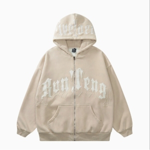 Customizable European American High Street Pullover <b>Top</b> Acid Wash Dark Style Letter Print Hooded Lined Loose Hip-hop Design 100% - Product Image 3