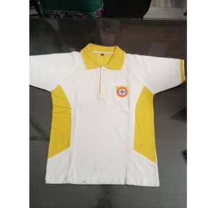 Polo escolar unisex de color amarillo y blanco con logo personalizado impreso, ropa informal para estudiantes de primaria y secundaria. - Product Image 1
