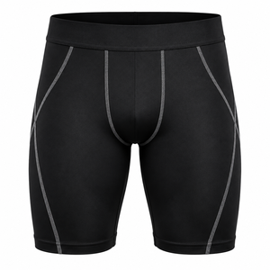 Pantalones Cortos Deportivos de Compresión Negros para Hombre, Cintura Media, Elásticos, de Secado Rápido, Transpirables, de Punto, Spandex, Nailon, Ropa Deportiva - Product Image 1