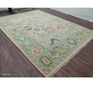 Alfombra persa hecha a mano de envío rápido, alfombra Oushak rosa anudada a mano, alfombra de área tejida de lana y algodón de alta calidad, estilo vintage - Product Image 2