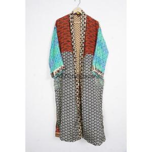 Wholesale Luxury Artisan 100% Silk Kimono Bathrobe Women V-neck Long Sleeves Full Length Patchwork Drawstring Closure Elegant - Product Image 6