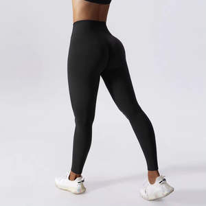 Leggings personnalisés en tissu solide, fabrication directe d'usine, matière extensible anti-humidité, taille en V, longueur intégrale, pour le yoga et le sport - Product Image 1