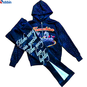 Conjunto de Sudadera y Pantalones Deportivos de Invierno con Logotipo Personalizado y Pedrería, de Dos Piezas, Grueso, para Hombre y Mujer, Estilo Urbano - Product Image 4