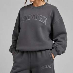 Women's <b>Charcoal</b> Grey Oversized Tracksuit Set Crewneck Sweatshirt Wide Leg <b>Jogger</b> Pants Casual Streetwear Sportswear Two Piece - Product Image 2