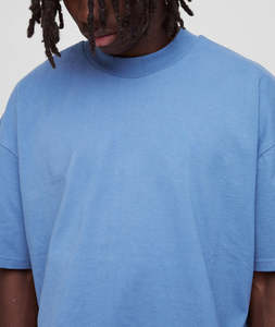 T-shirts pour hommes en coton bleu clair, col rond, épaules tombantes, personnalisables, collection été 2026 - Product Image 2