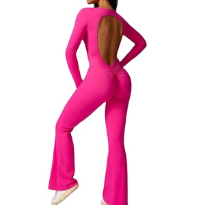 Combinaison tricotée moulante taille haute pour femme, effet ventre plat, manches longues, sans coutures, pour le yoga - Product Image 4
